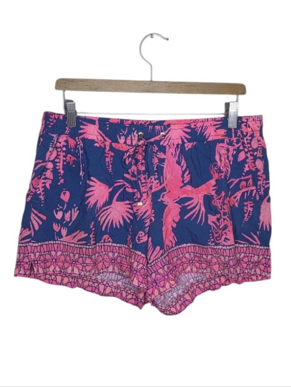 Lilly Pulitzer Katia Tropical Palm Print Shorts Night Caw Blue Hot Pink Medium